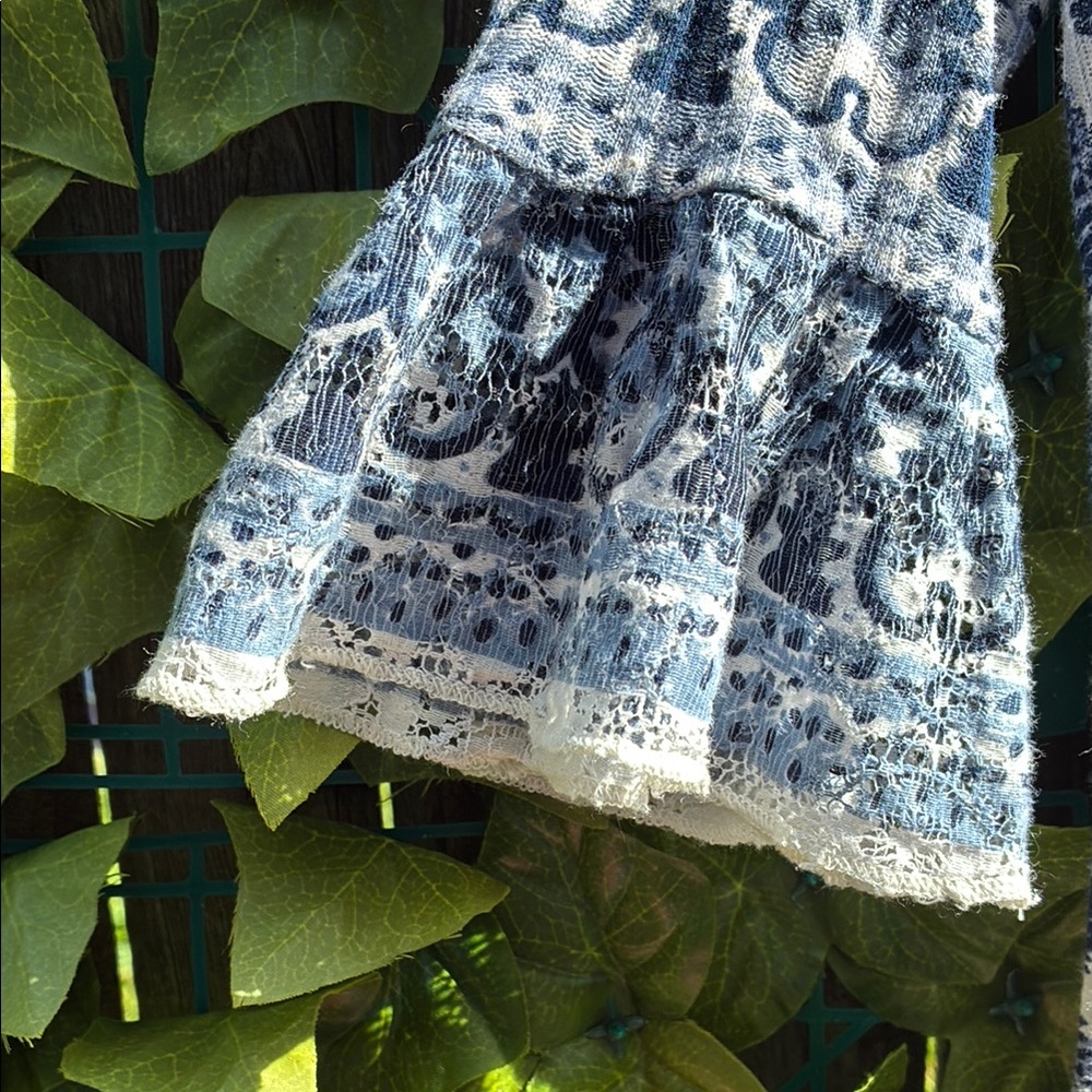 Lucky Brand Blue and White Ruffled Bell Sleeve Blouse - Picture 3 of 4
